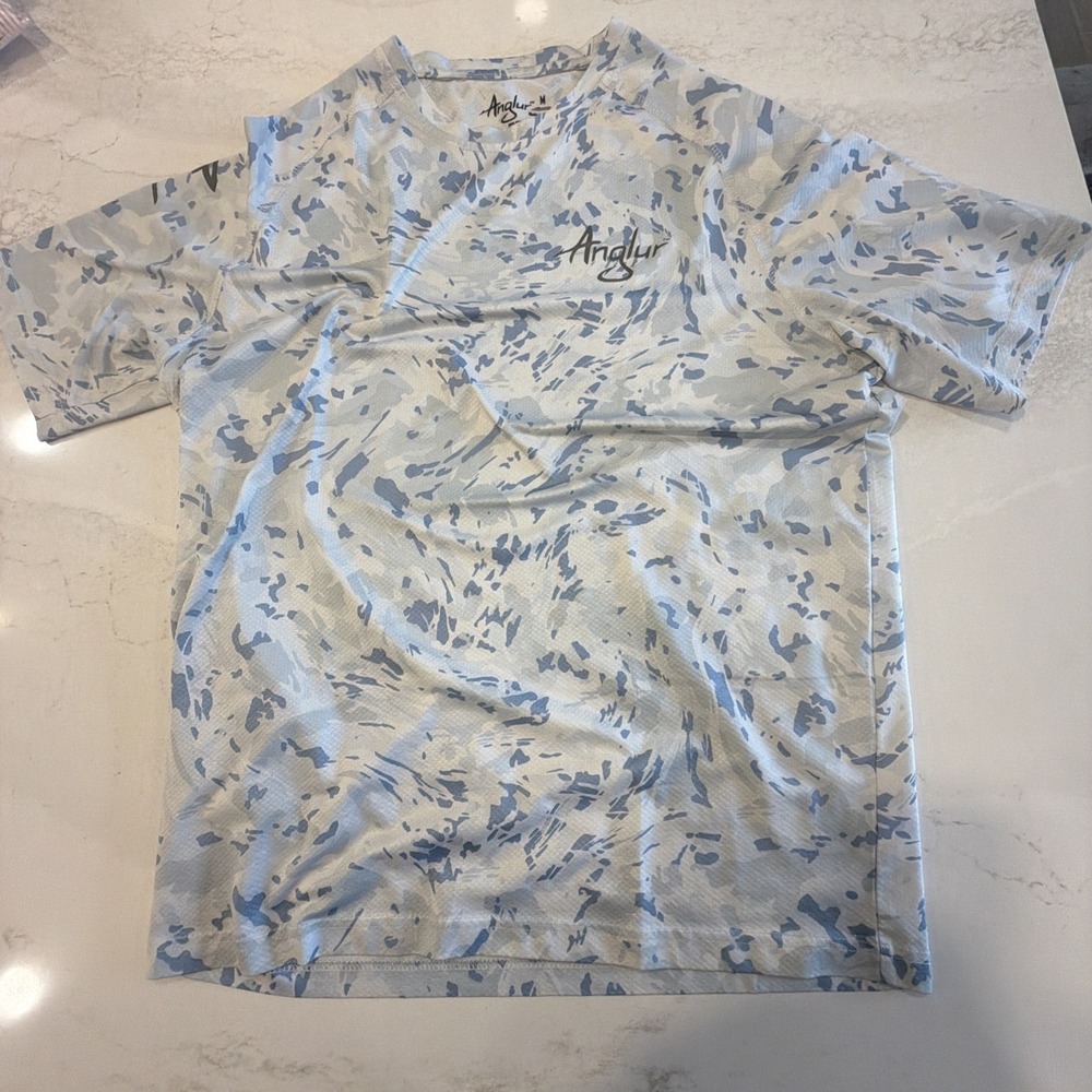 Anglur Mens Camo Fishing Shirt Short Sleeve Active T-Shirt Size M